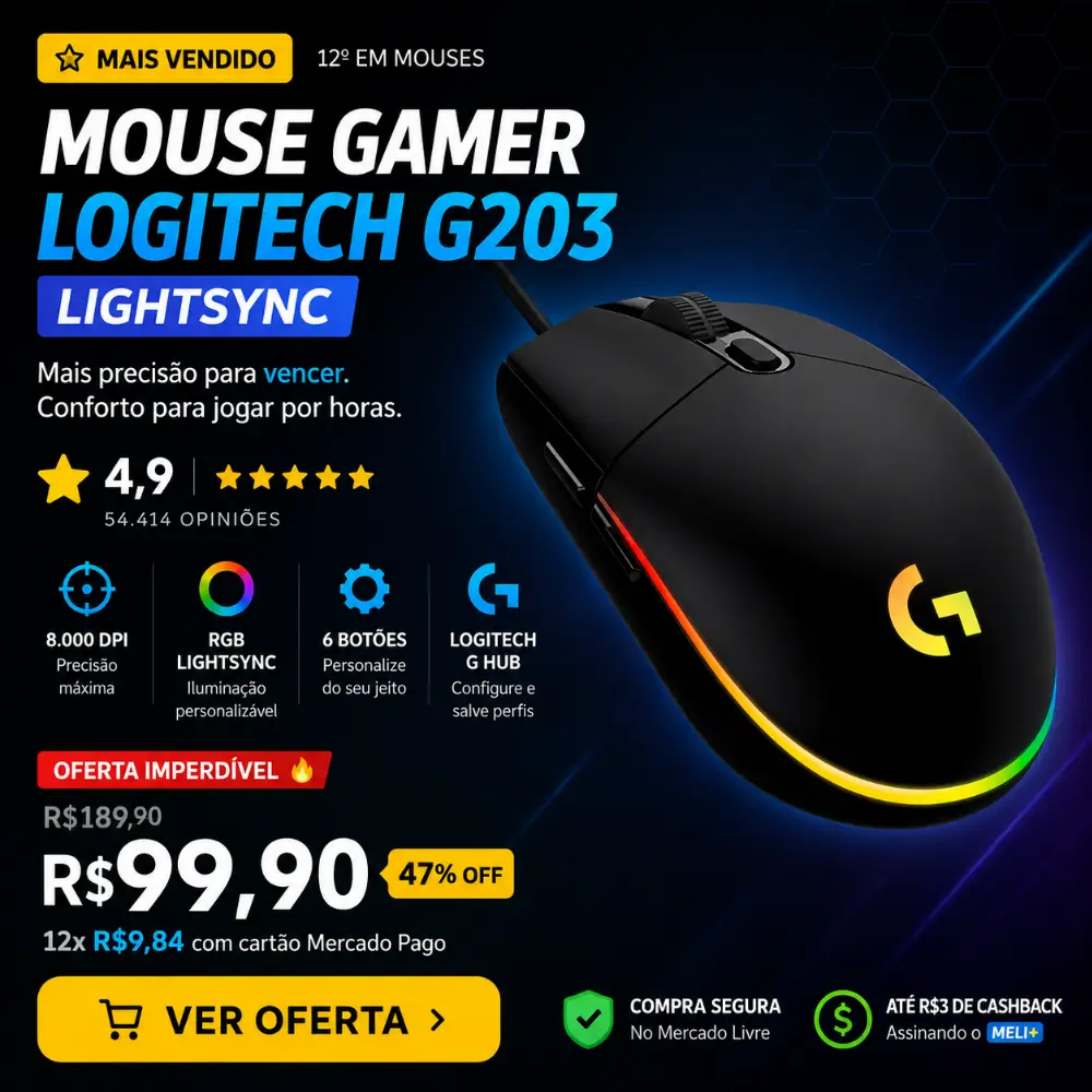 Mouse Gamer Logitech G203 LIGHTSYNC